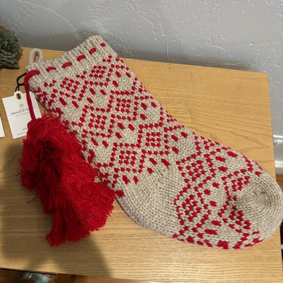 Hearth & Hand with Magnolia Fair Isle‎ Knit Christmas Stocking Beige/Red NWT - Picture 4 of 6